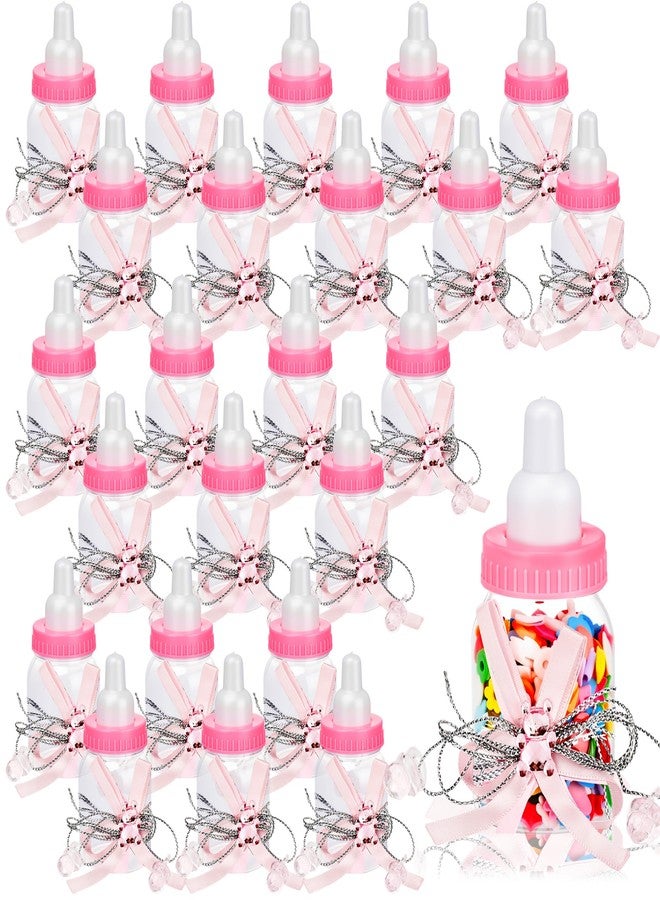 Plukeen 60 Pcs Mini Baby Shower Milk Bottles with Ribbon Funny Bottle Chug Baby Shower Games Plastic Baby Bottles Bulk for Gender Reveal Games Gifts, Pink - Image 1